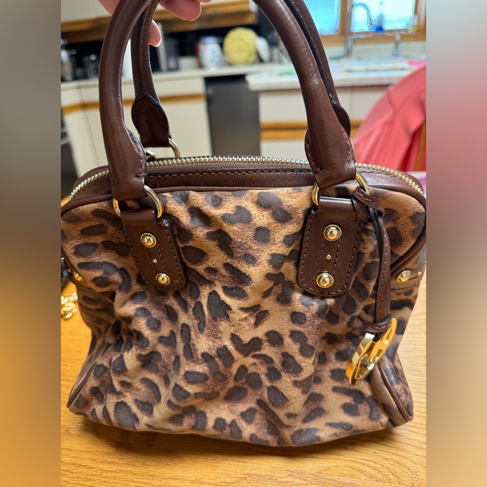 Michael Kors Leopard Print Mini Bag - Brown and Gold